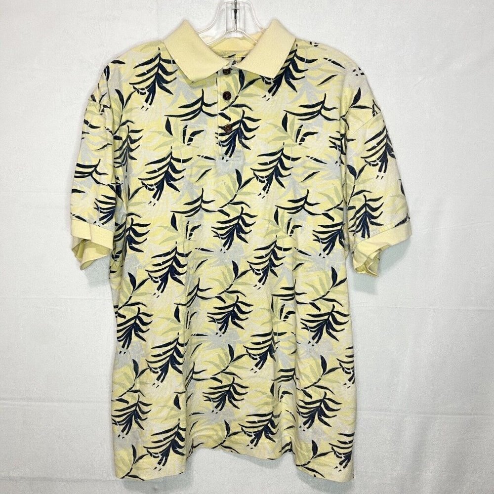 Hawaiian Tropic Yellow Floral Polo Shirt Short Sleeve Men’s Sz M Vintage